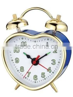 Metal mechanical heart shaped twin bell alarm clock
