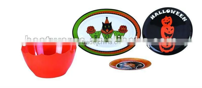 Halloween design dinnerware sets, large plastic halloween pumpkin plate,brass dinnerware set