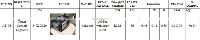 Polyester Center Console Organizer