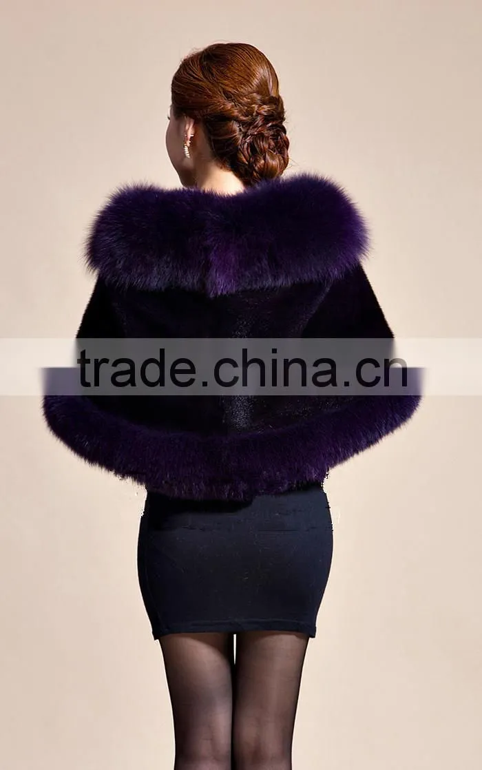 Lady's Real Mink Fur With Fox Fur Coat Mink Fur Coat Poncho / Shawl / Coats