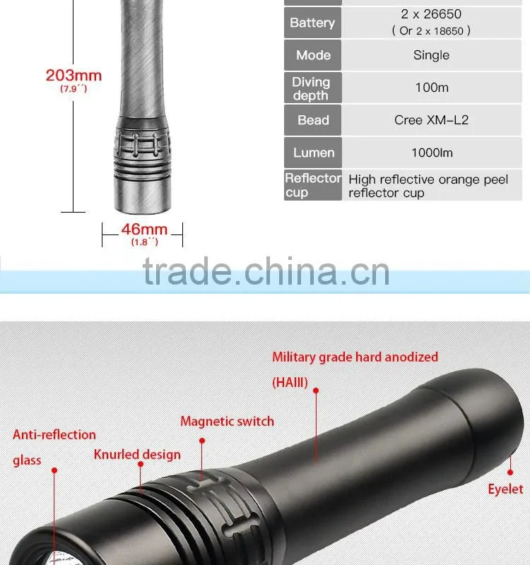 Factory Bulk Sale Magnetic Control Charging Aluminum Underwater 100m 1000 Lumen xm l2 shenzhen powerful diving torch