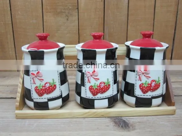 Wheat and Dasiy Decal Ceramic Tea Coffee Sugar canister Set with Wooden Stand