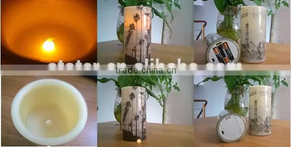 cheap led candle with Beach design printed/customized design/battery operated candle