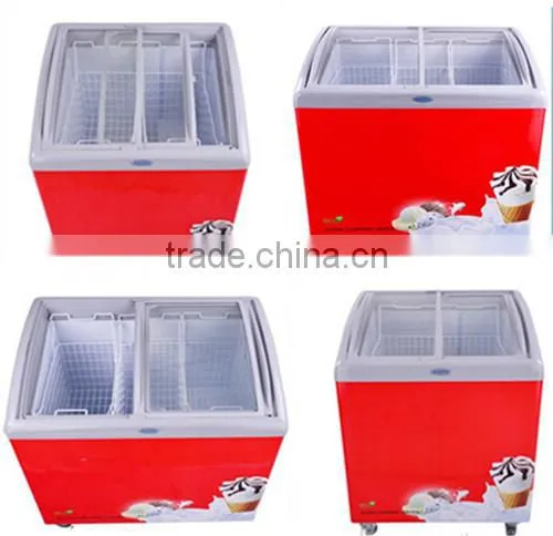 Double glass door display freezer for supermarket