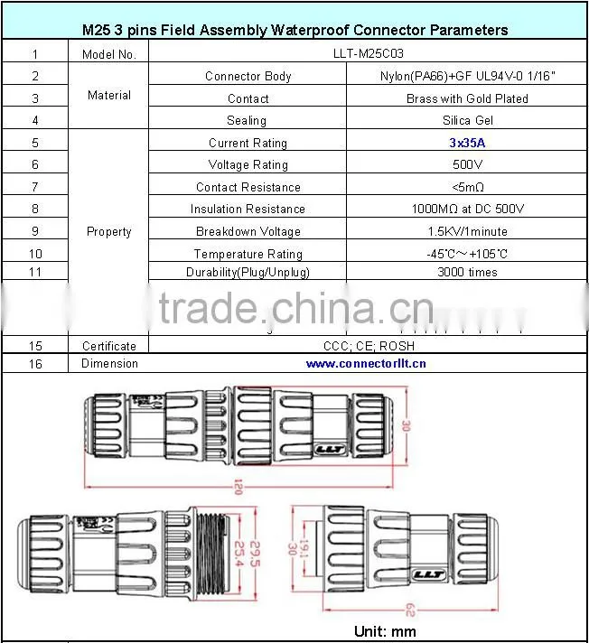 3 pin solar cable connector