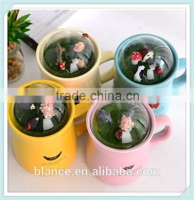 funny ceramic mug with forest in lid