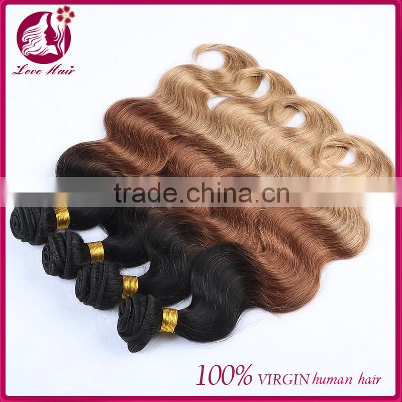 Ombre natural color brown light color virgin malaysian hair body wave human hair extensions