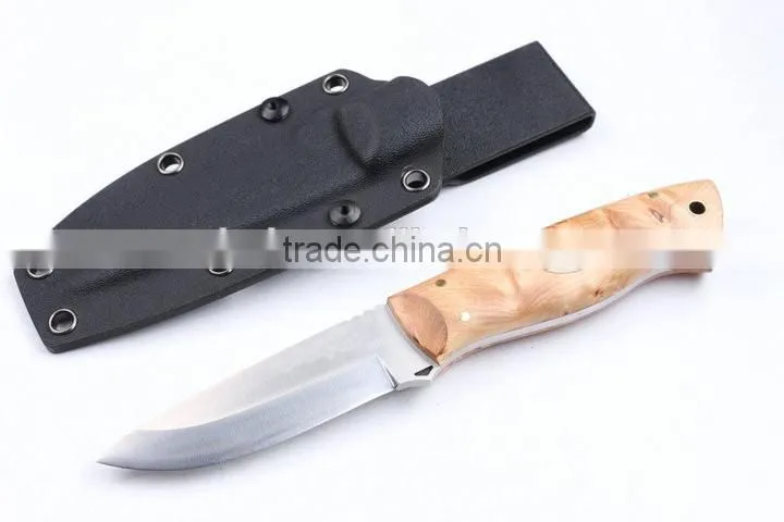 OEM fixed blade knife with D2 blade and white shadow wood handle
