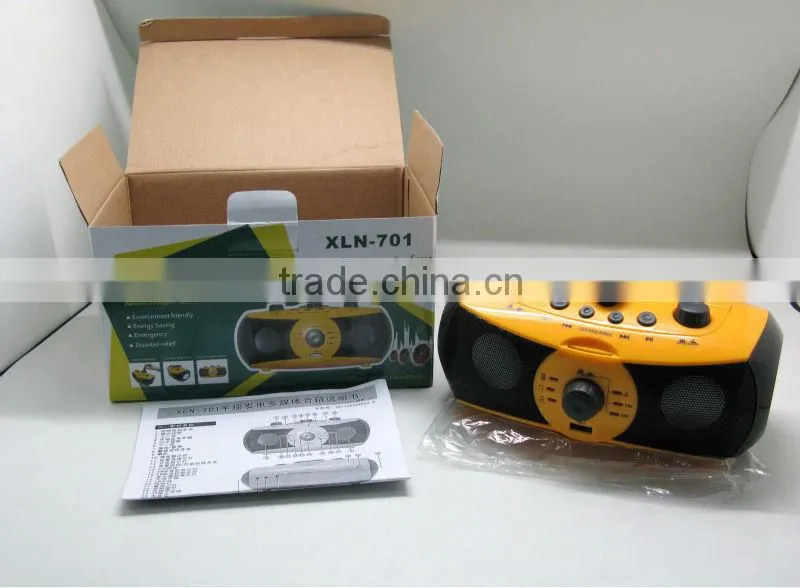 Wonderful mini Music Speaker Powered by Hand-cranking&USB Port&4 AA Batteries Radio Flashlight for camping use