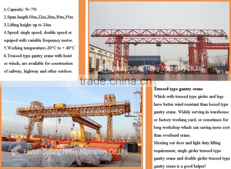 Railway Traveling Truss Type Heavy Duty 20t Double Girder Gantry Crane