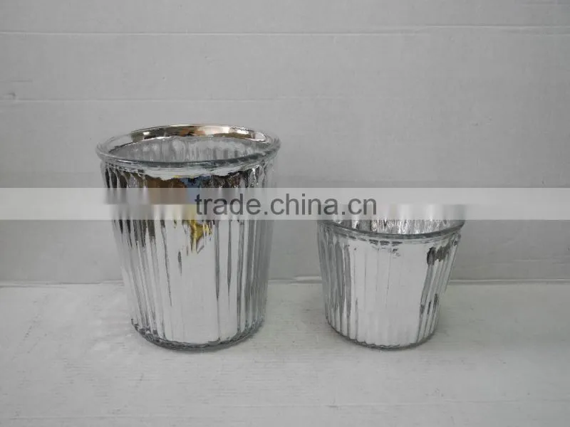 mini unique home decoration electroplating silver glass flower pot