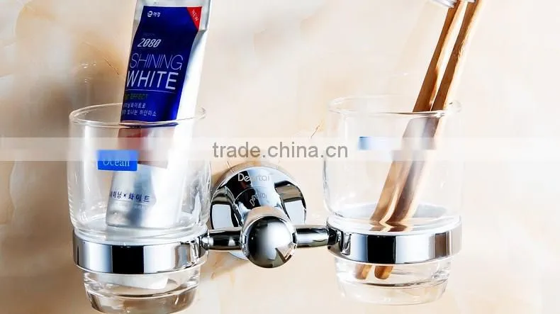 bathroom accessory with copper double cup tumbler holder for hotel family use.