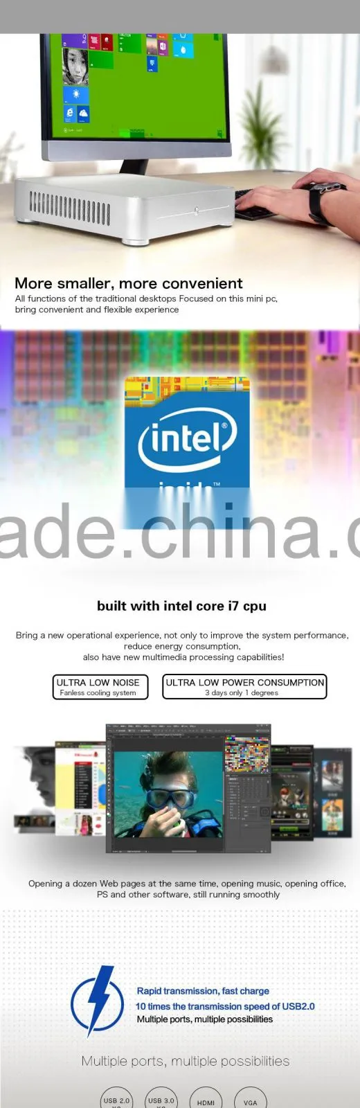 core i5 mini pc 12v with high-end aluminum 3.5mm support windows 10 and linux