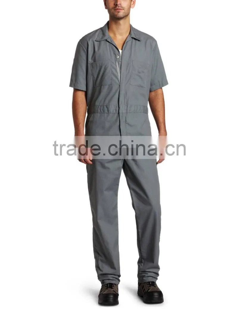 China supplier 60% cotton 40% polyester poplin fire retardant Large back pockets Men's Short Sleeve khaki Coverall