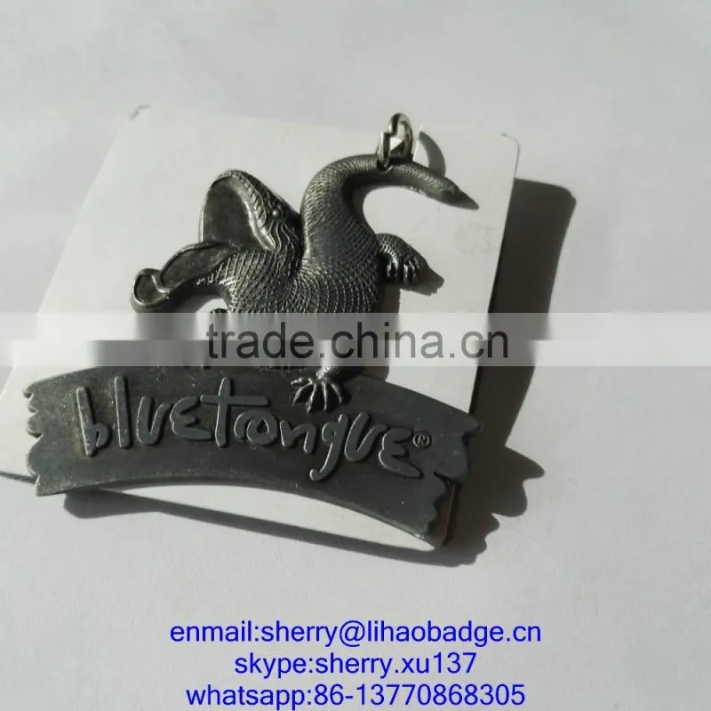 Customized Metal Zinc Alloy Crocodile Tag,Embossed Crocodile Shaped Keychain