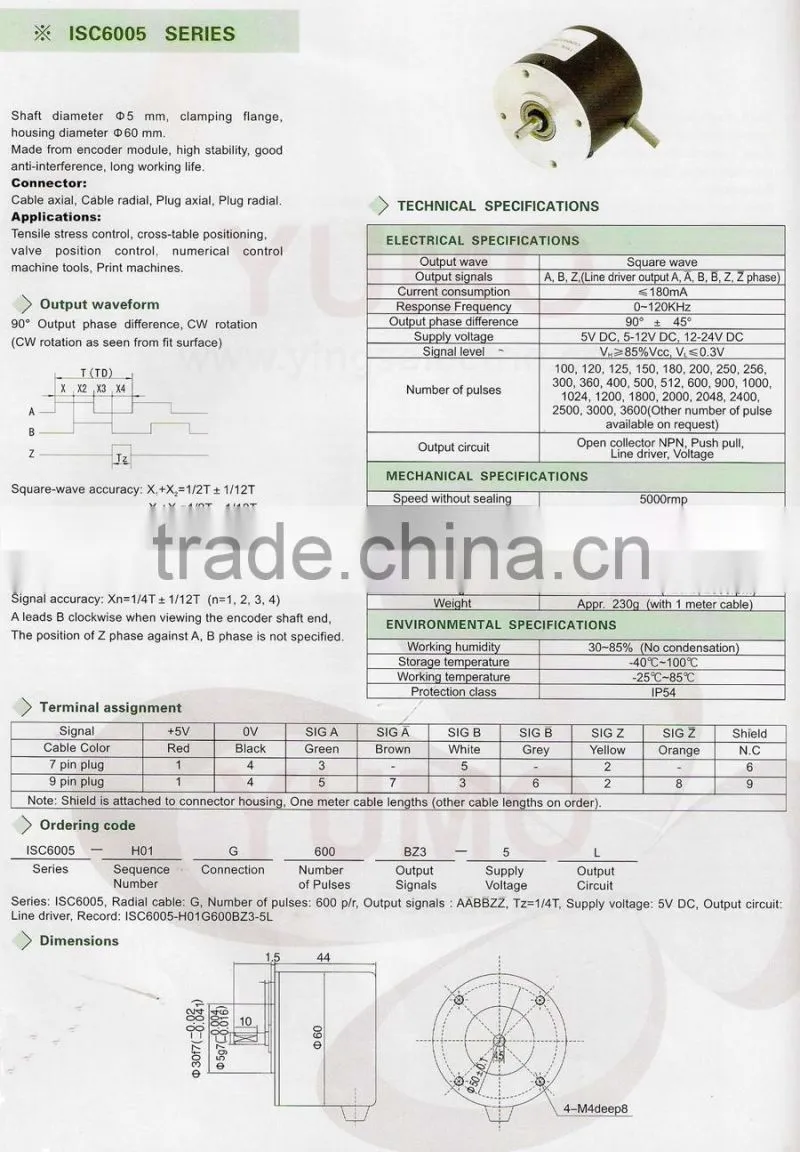 ISC6005 360PPR 60mm 5mm CNC system Machine Solid shaft encoder optical price incremental rotary encoder