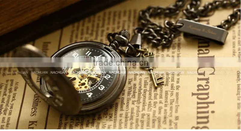 KS Skeleton Dial Hand Wind Analog Men Mechanical Pocket FOB Watch