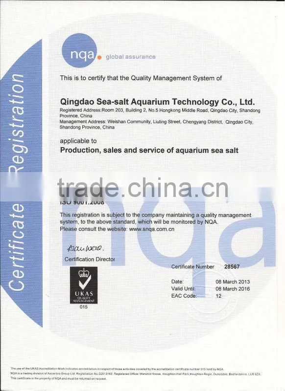 Aquaculture Sea Salt For Grouper Fish Farm