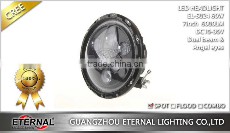 7in 60W dual sealed beam Round LED Headlights for Jeep Wrangler Hummer CJ TJ JK Prewired motorcycle with halo angle eyes