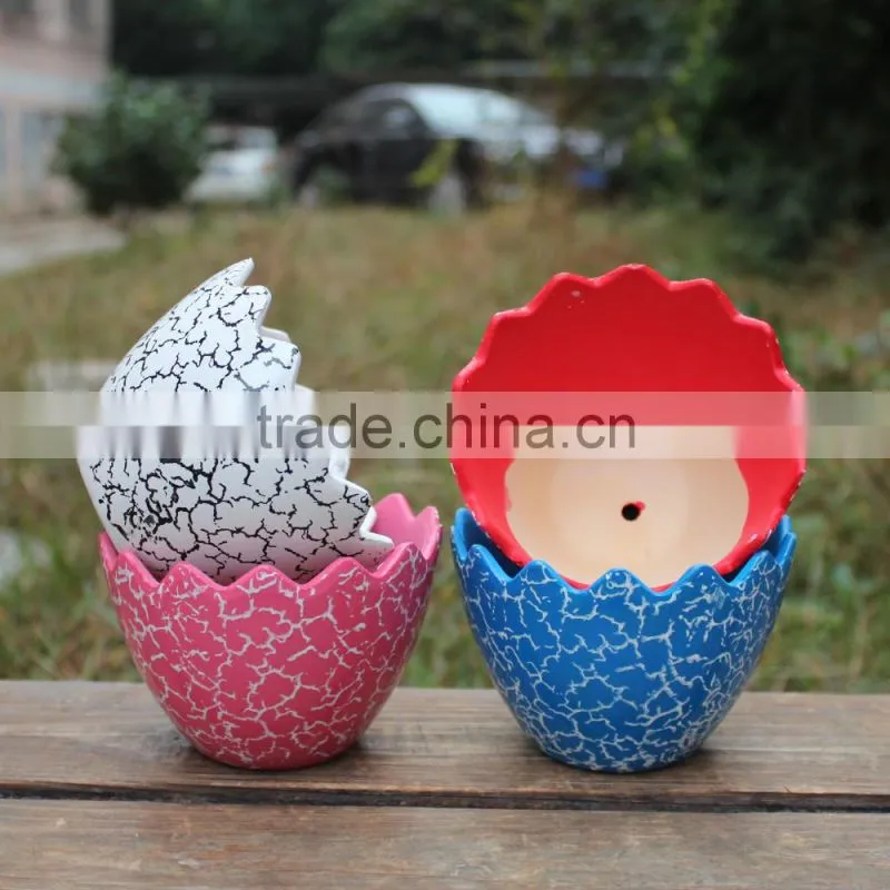 New design printing crack eggshell shape colorful ceramic planter