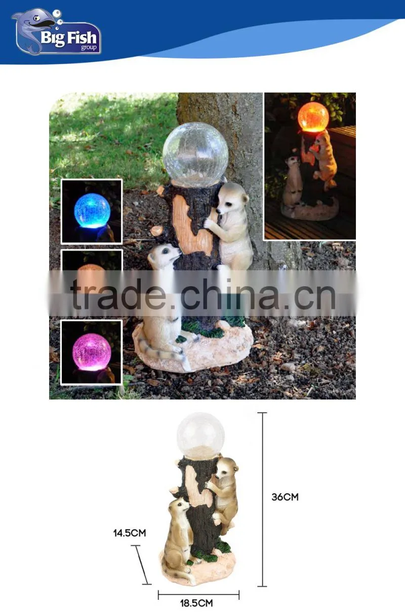 Solar Powered Meerkat surround Globe polyresin Garden Lights with 1 multi-colored LED light