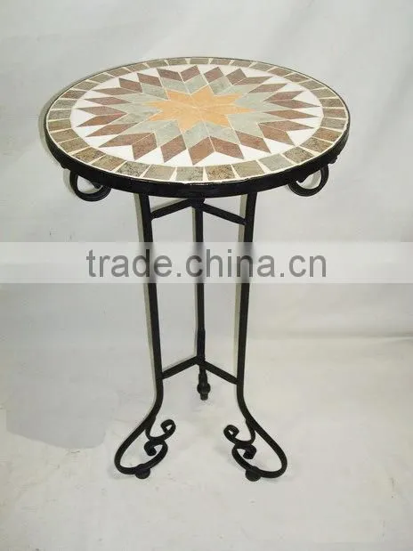 wholesales mosaic furniture garden outdoor metal folding table with Diameter 60cm