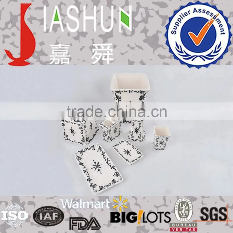 7 PC handmade ceramic bathroom sets embossed decorative border design