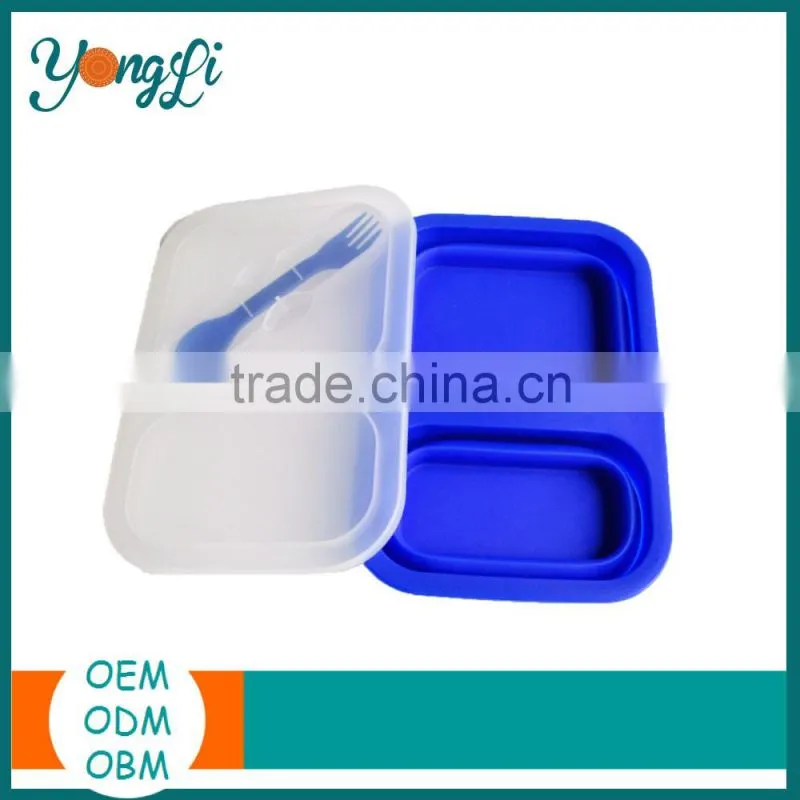 Easy to Take FDA & LFGB Collapsilble Silicone Bento Lunch Box with Dividers