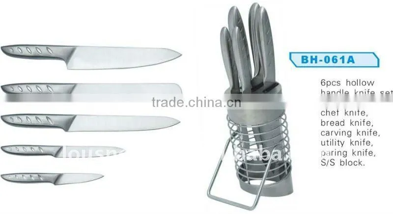 6pcs steel kitchen knife set with block,High-quality material,all steel handle