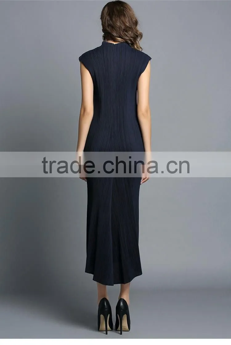 Maxi sleeveless plicated fishtail women vest dress