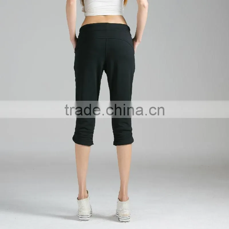Womens High Quality Fitness Yoga Black Cropped Pants