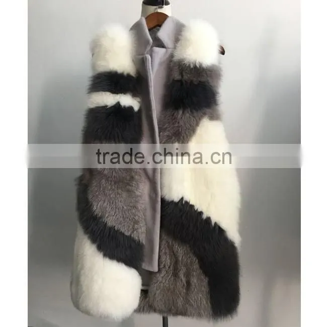 2016 new design woman woolen fox fur vest with woolen fur overcoat