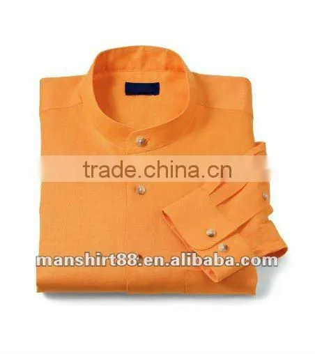 2016 latest style men 100% linen band collar long sleeve sport casual shirt
