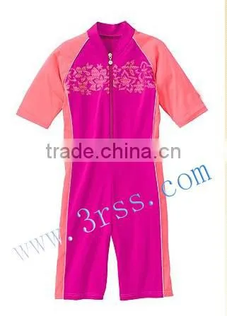 kid's short sleeve one piece rash guard for girl