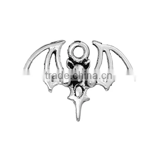 Zinc Based Alloy Halloween Charms Bat Animal Antique Silver 21mm x 15mm
