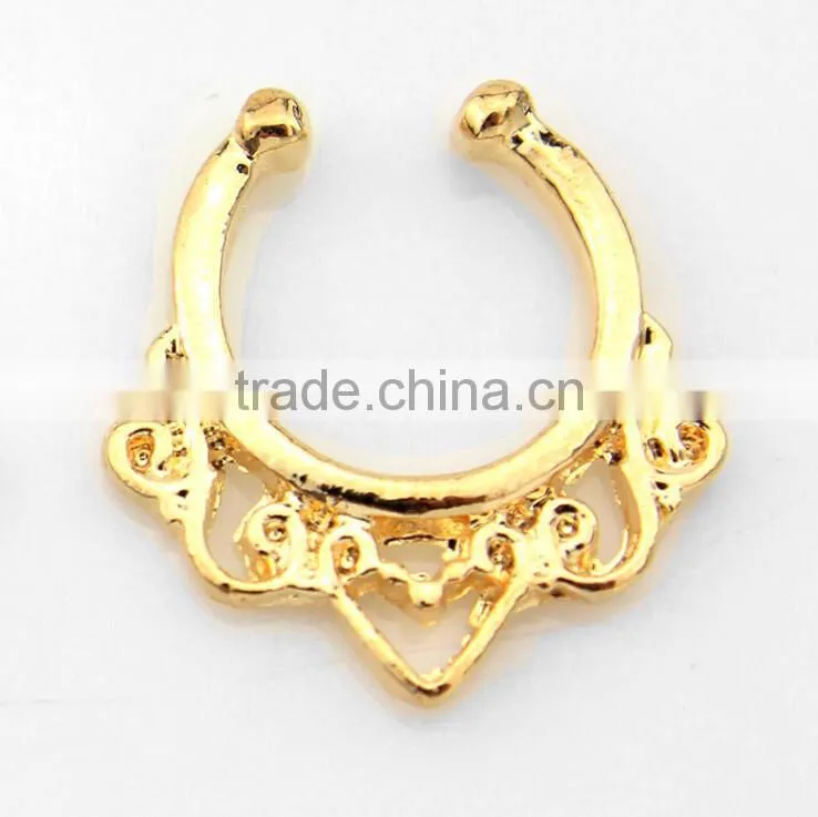 2017 Septum Clicker,Fake Septum Ring,Nose Ring Body Piercing Jewelry with Gems