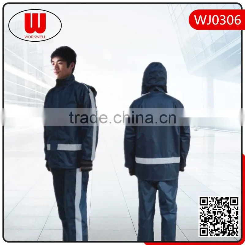 Reflective PVC navy rain jacket trousers suit