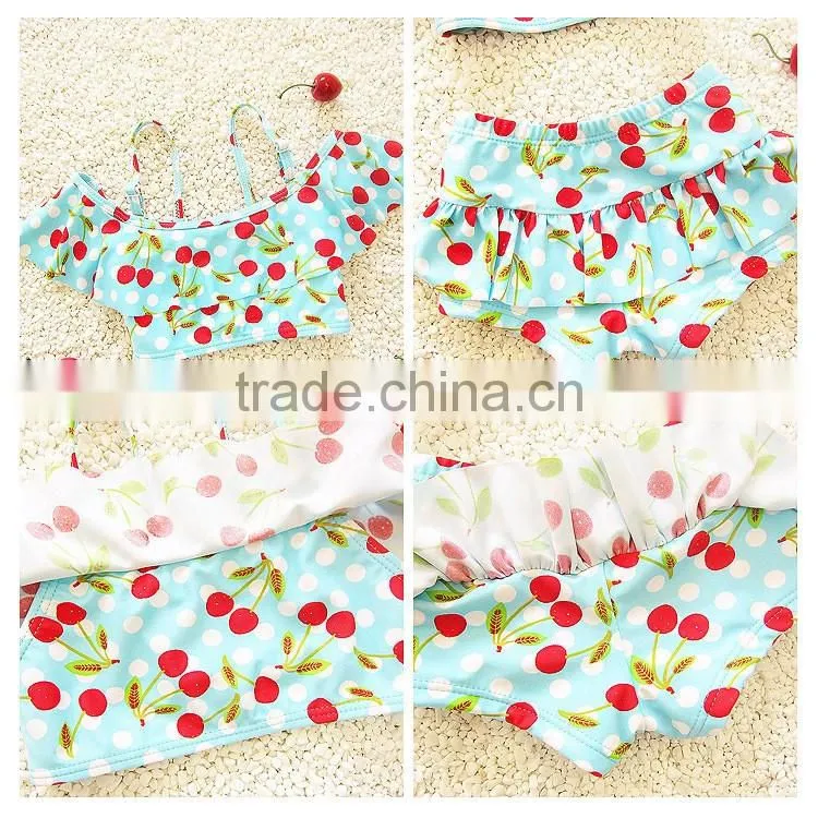 2017 Cute Cherry-print Two Pieces For Kids Girls Swimwear