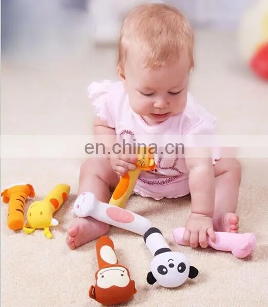 Custom plush funny animal baby hand rattle stuffed toy