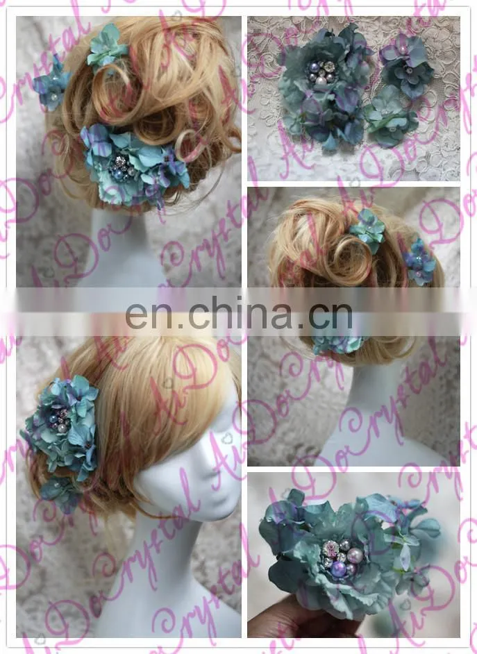 Aidocrystal handmade artificial hair flower with pealrs rhinestone bridal hair comb accessories