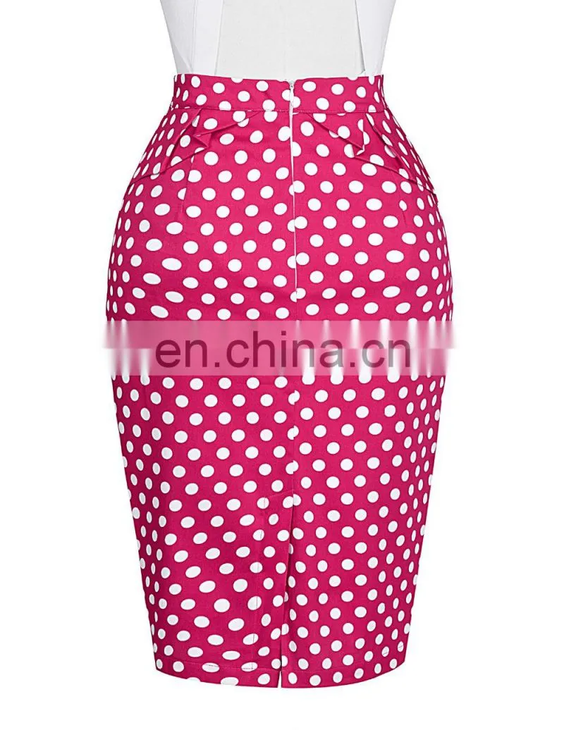 Grace Karin Occident Women Hips Wrapped Short Cotton Pencil Vintage Polka Dots Skirt CL008928-3