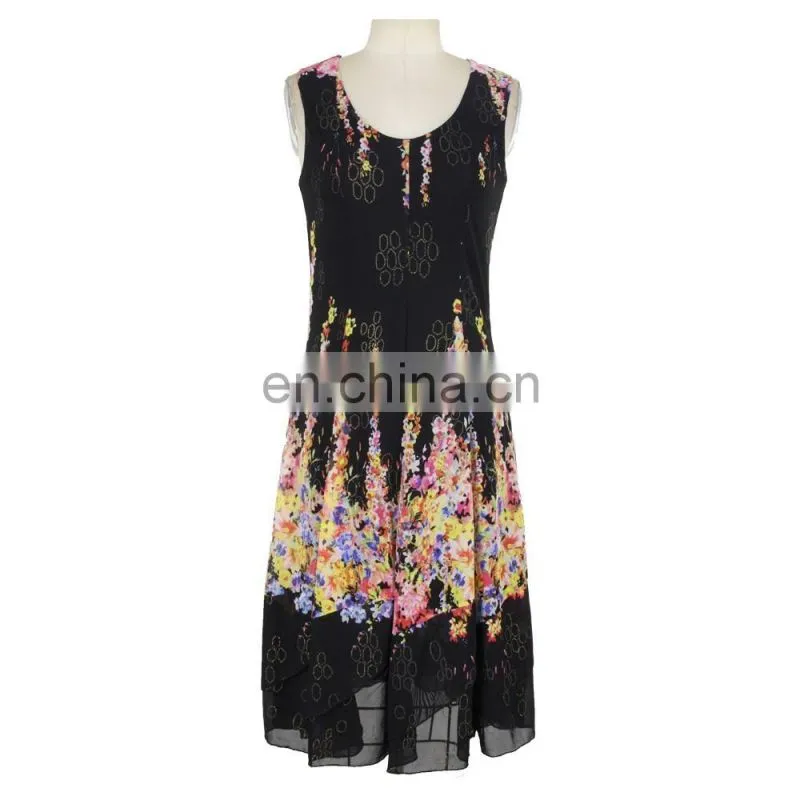 Floral Print Mesh Batik Dress Old Women Wear Guangzhou Designer