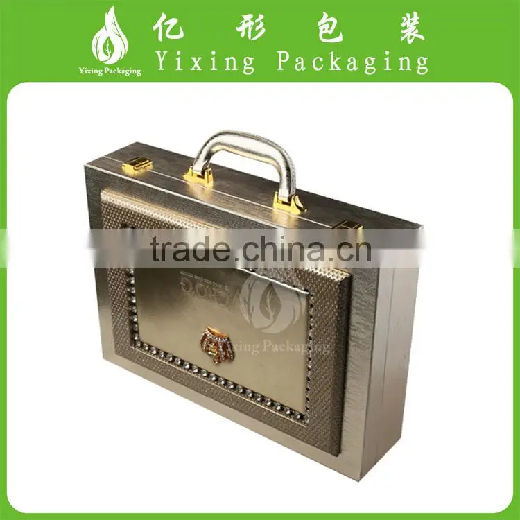 Luxury leather box with metal handle/ PU cosmetic and perfume packaging box