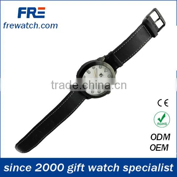2015 fashion design big case alloy watch with leather strap vogue alloy watch men