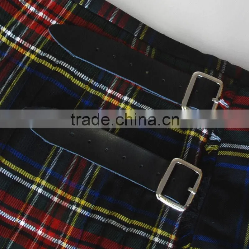 Black Stewart Scottish Tartan 6 Yard Kilt Three Buckle