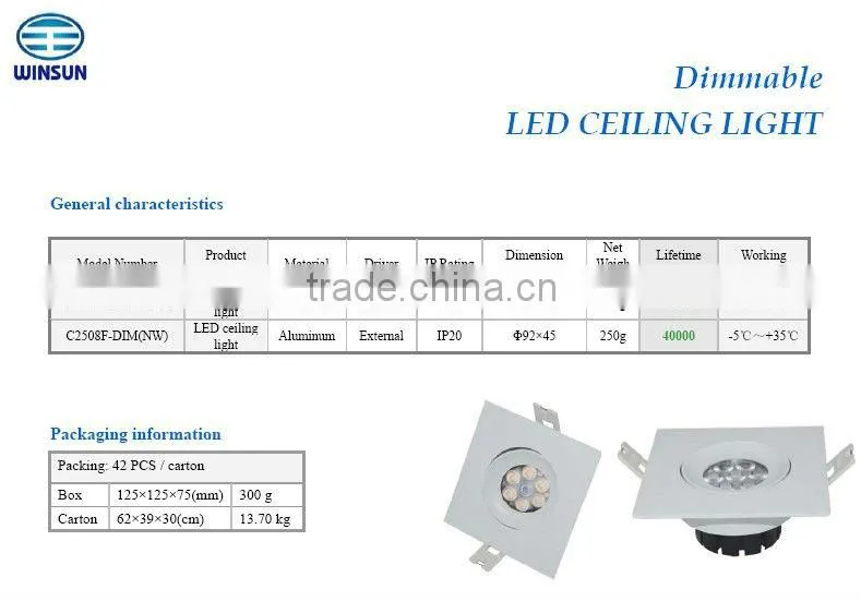 8w Square Nichia led dimmable ceiling lamps for rooms china manufacturer