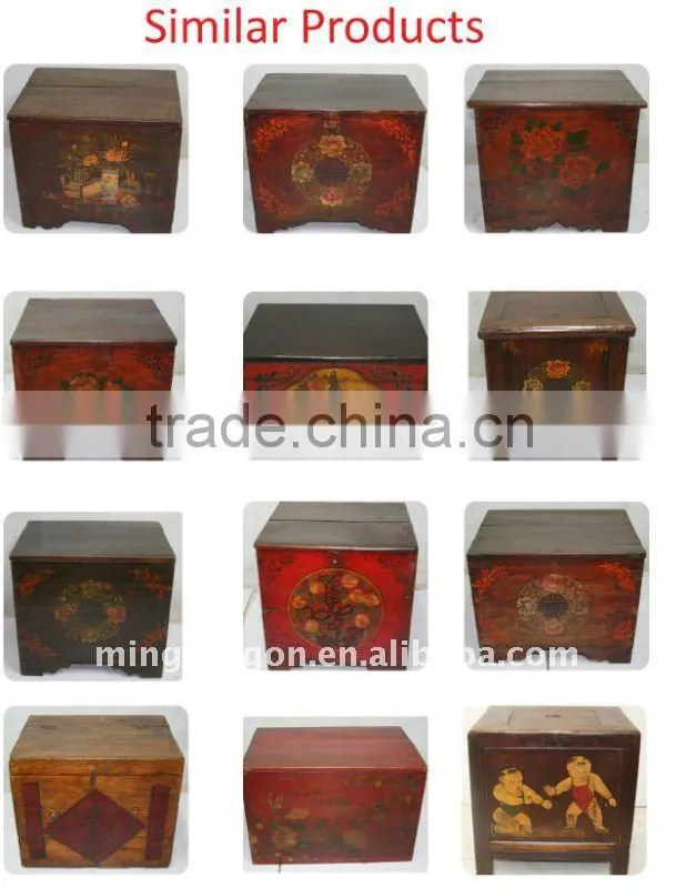 Old Chinese Antique Painted Wooden Storage Chest