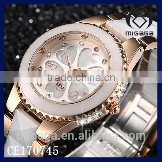 rhinestone bezel quartz watch ceramic strap*fashion quartz ceramic watch