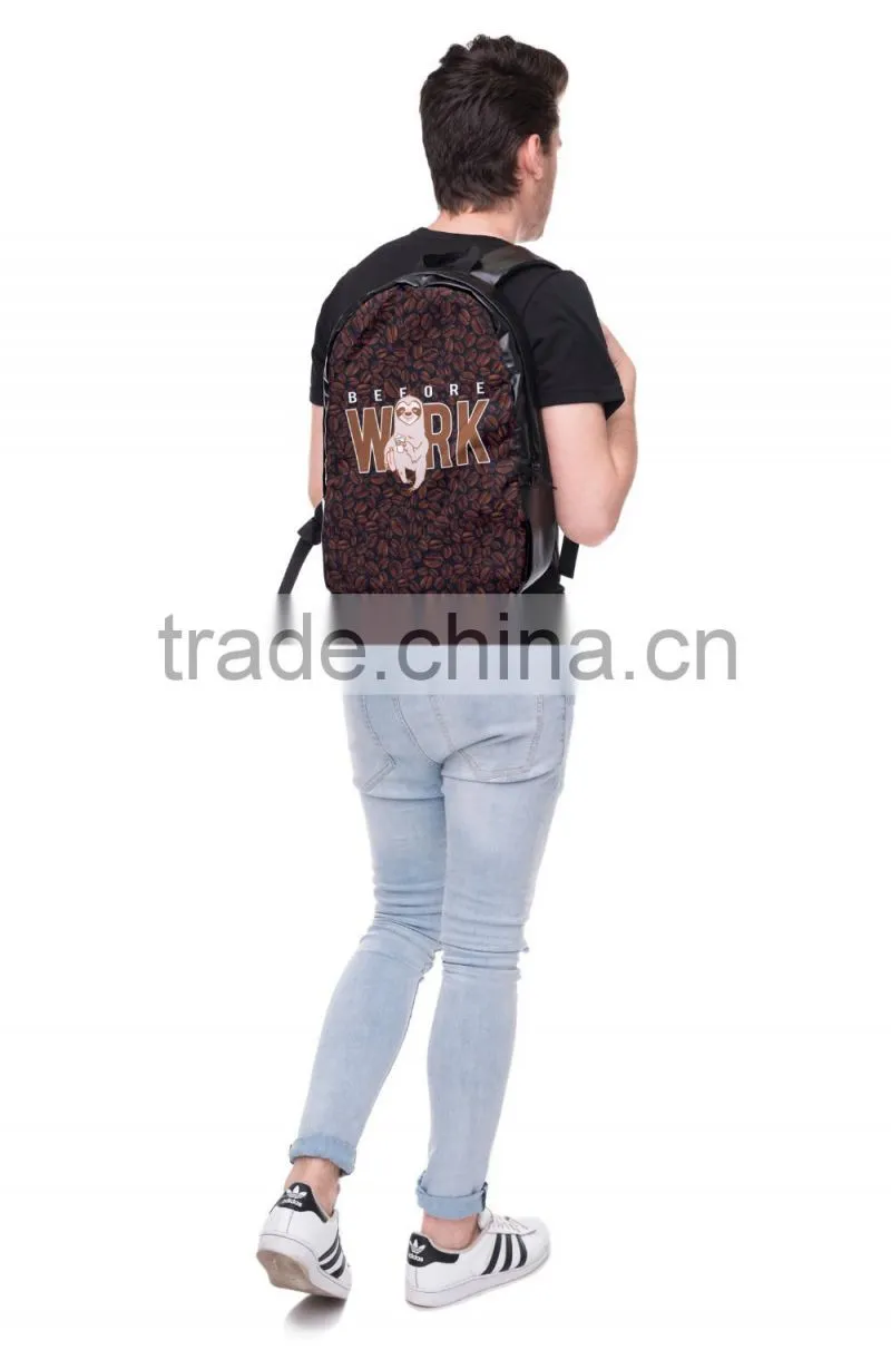 High Quality 3D Print Custom Leather Men Travelling Backpack Bag