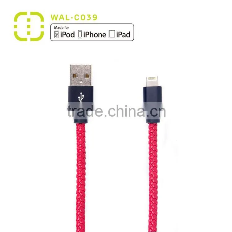 black color for iphone 5 fabric braided charger usb cable
